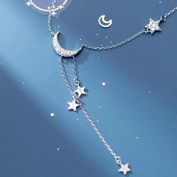 Moon & Stars Silver Choker Necklace - Picture 1 of 5